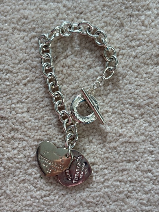 Jewelry - Vintage Classic Tiffany Chain Link Double Heart Bracelet